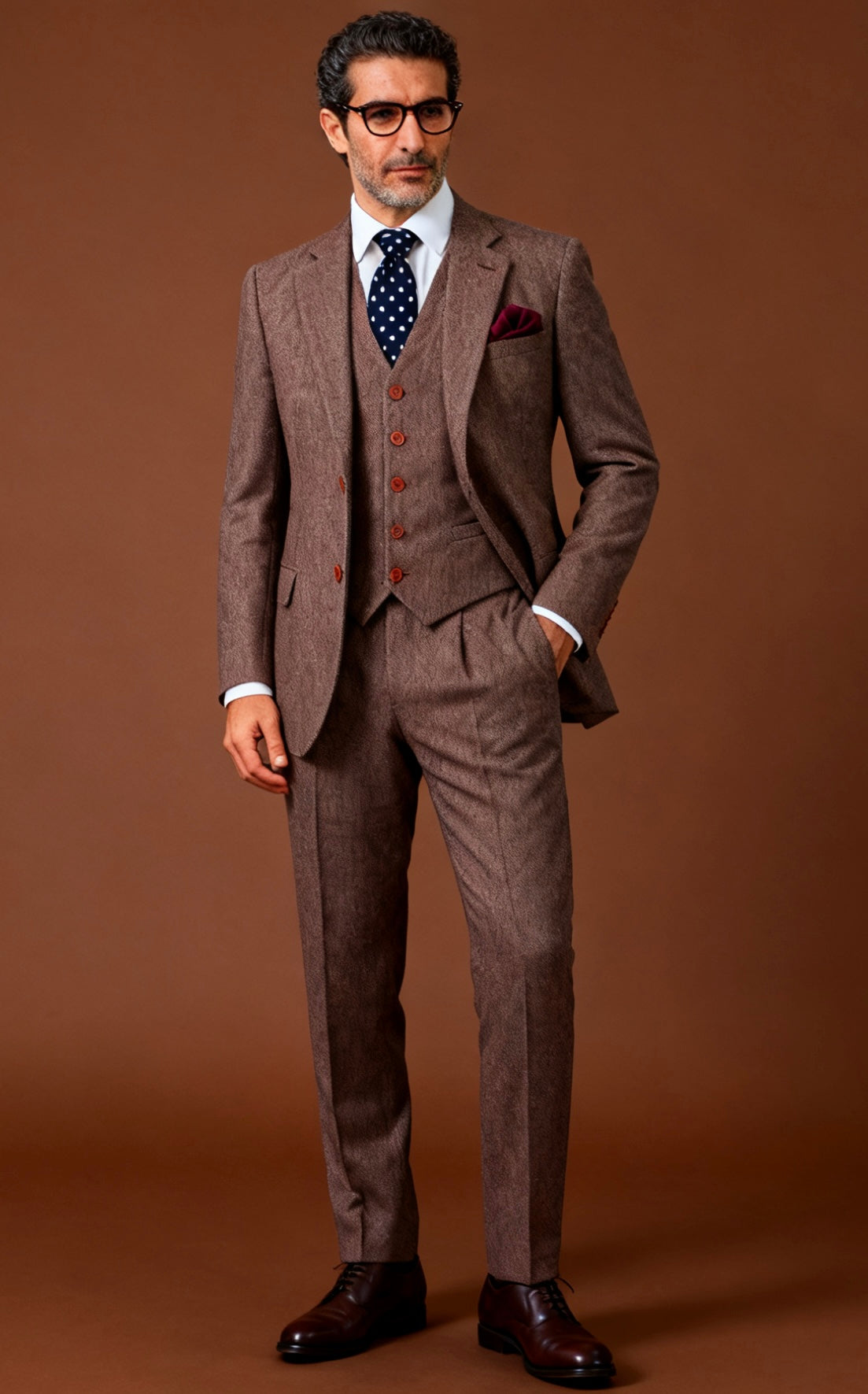 Light Brown Herringbone Tweed Suit