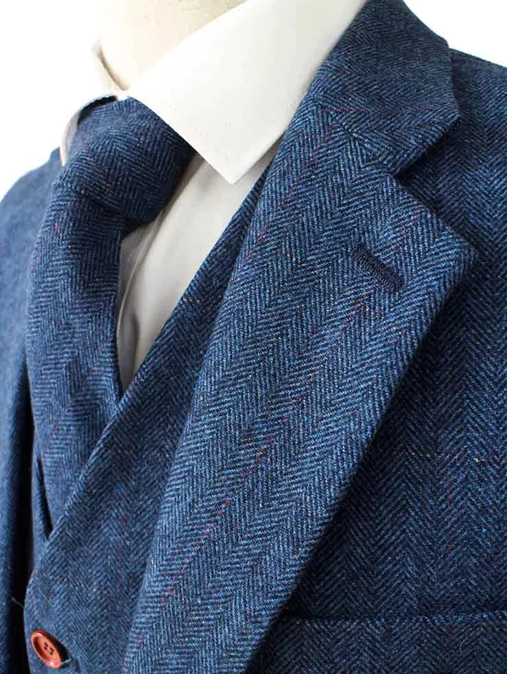 Blue Herringbone Tweed Suit