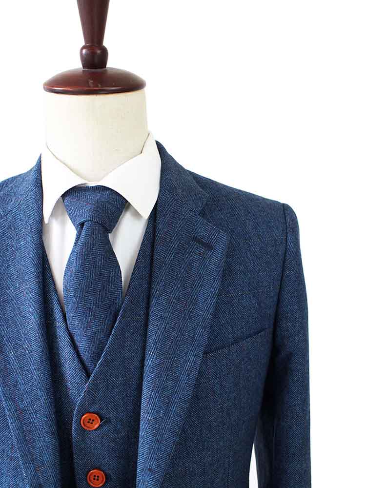 Blue Herringbone Tweed Suit