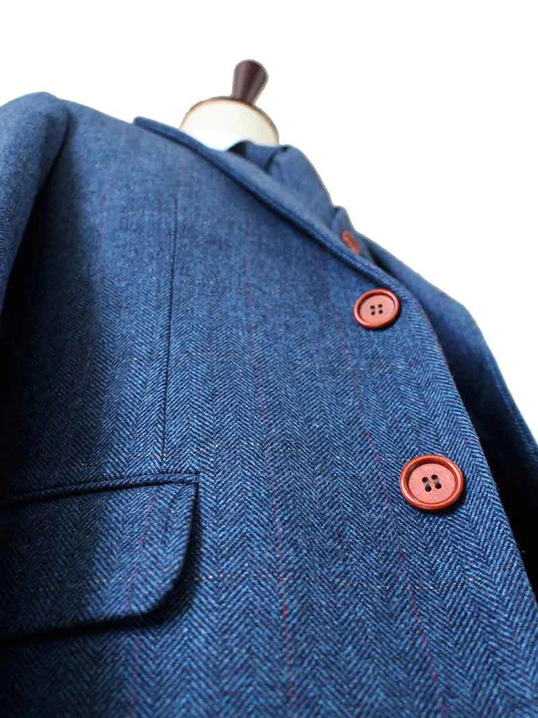 Blue Herringbone Tweed Suit
