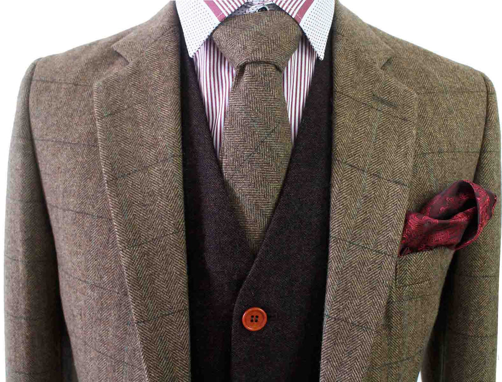 Brown Herringbone Plaid Mix & Match Tweed Suit