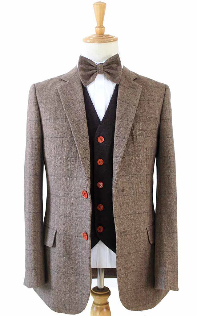 Brown Herringbone Plaid Mix & Match Tweed Suit