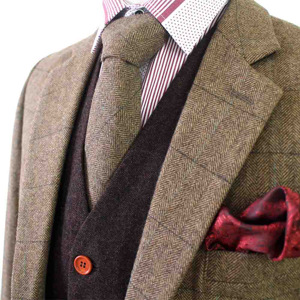 Brown Herringbone Plaid Mix & Match Tweed Suit