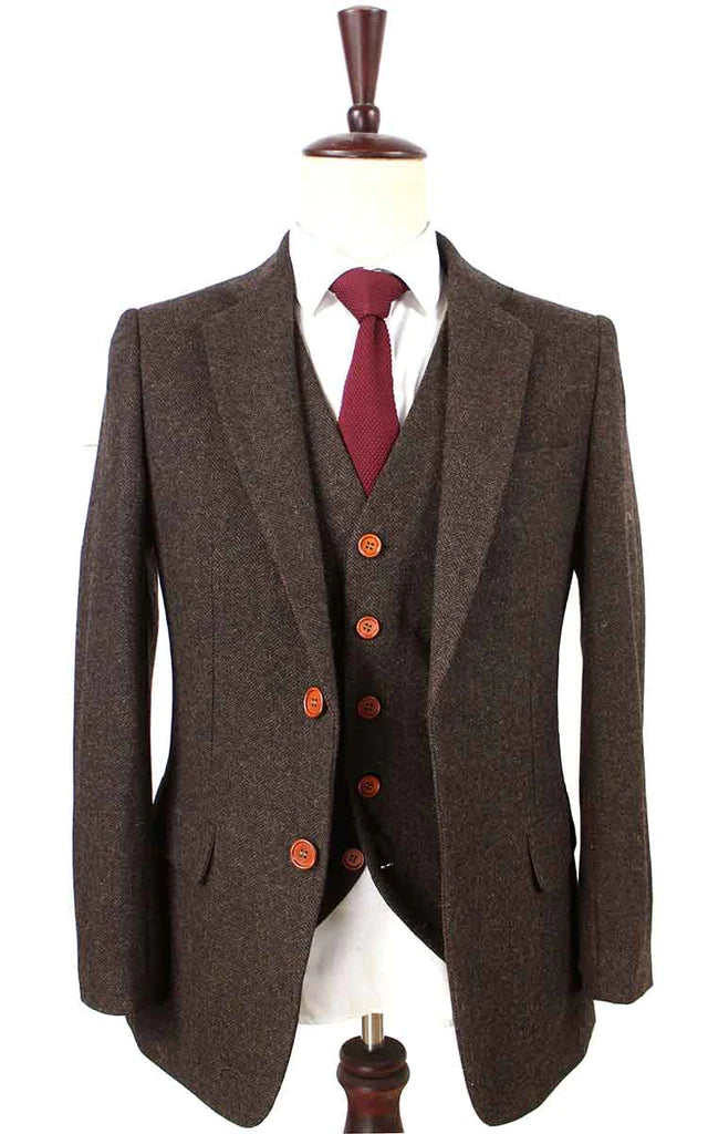 Dark Brown Herringbone Tweed Suit