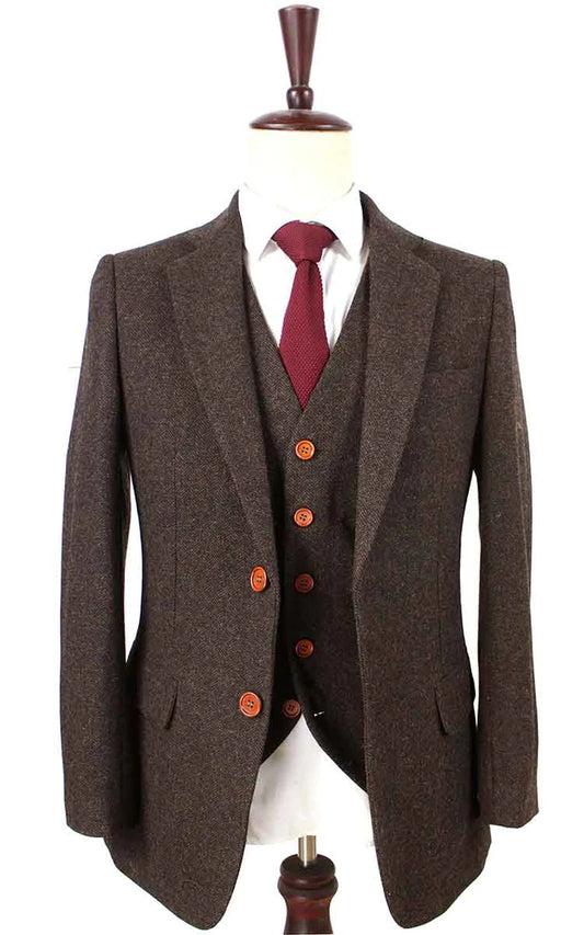 Dark Brown Herringbone Tweed Suit