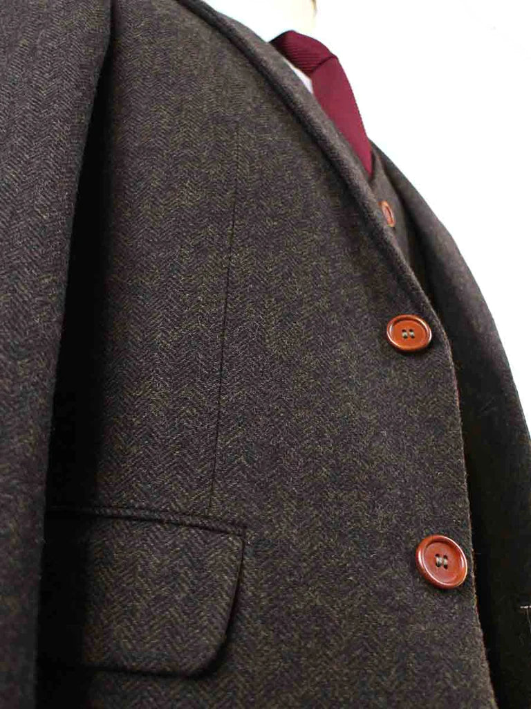 Dark Brown Herringbone Tweed Suit