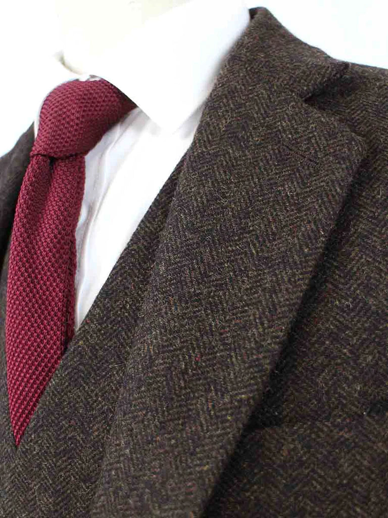Dark Brown Herringbone Tweed Suit
