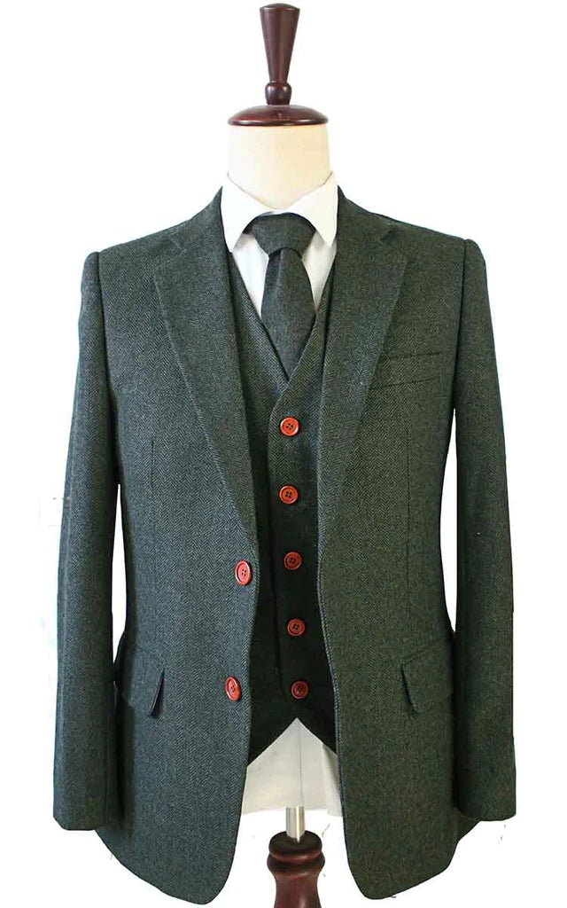Classic Green Herringbone Tweed Suit