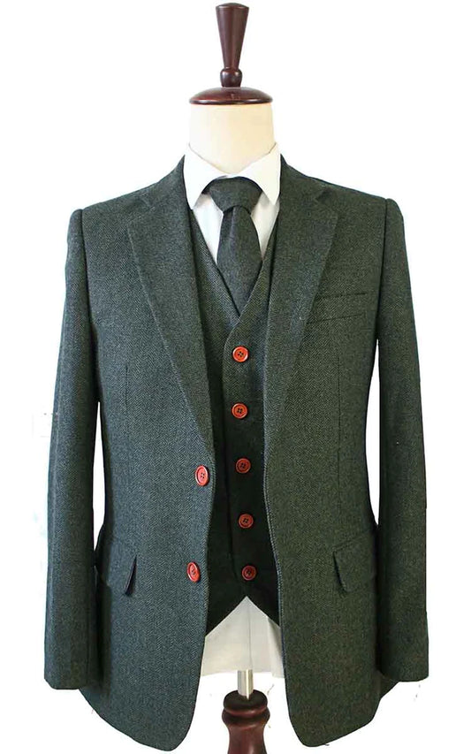 Classic Green Herringbone Tweed Suit