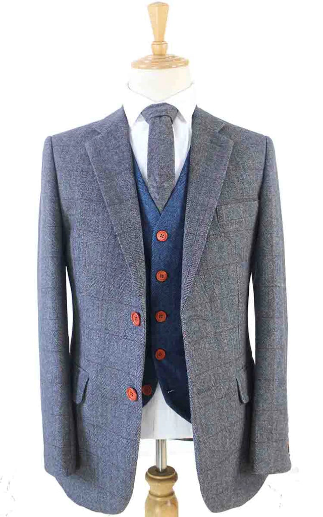 Grey Herringbone Plaid Mix & Match Tweed Suit