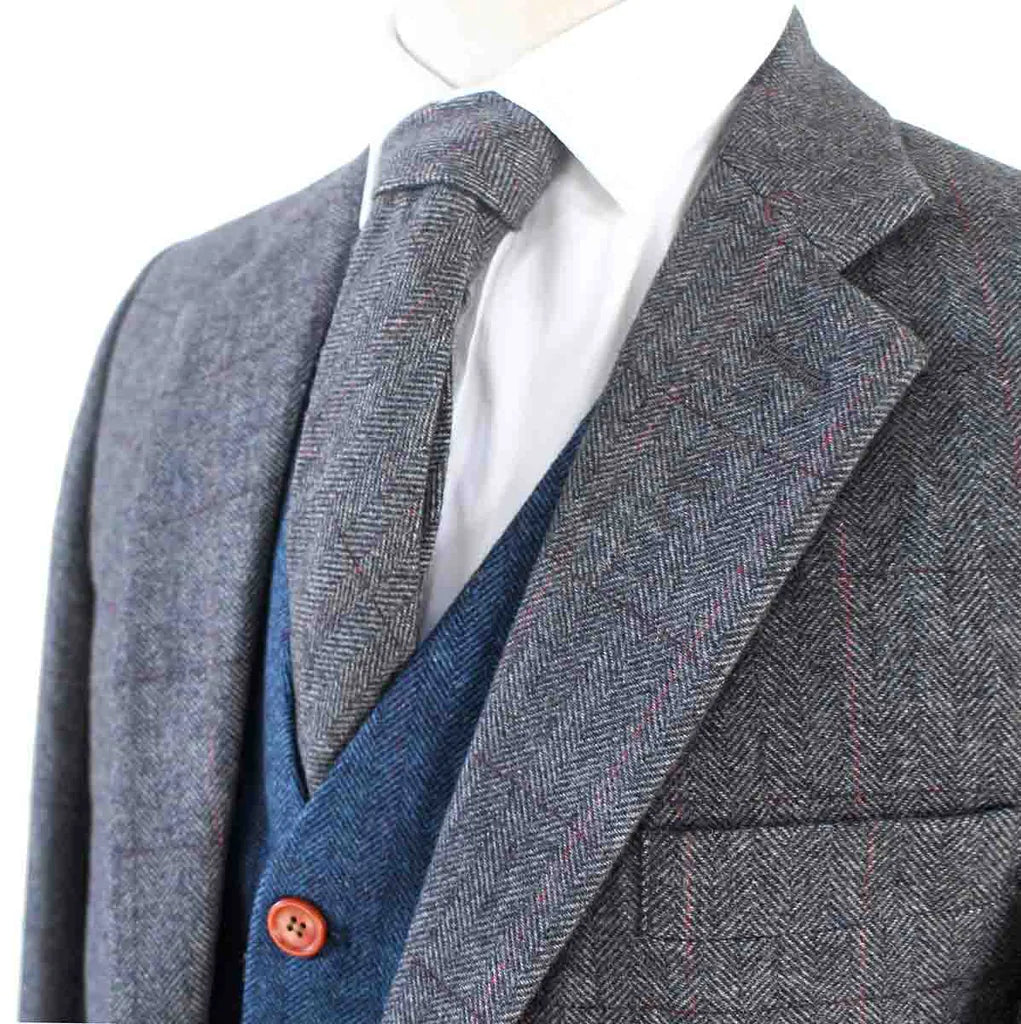 Grey Herringbone Plaid Mix & Match Tweed Suit