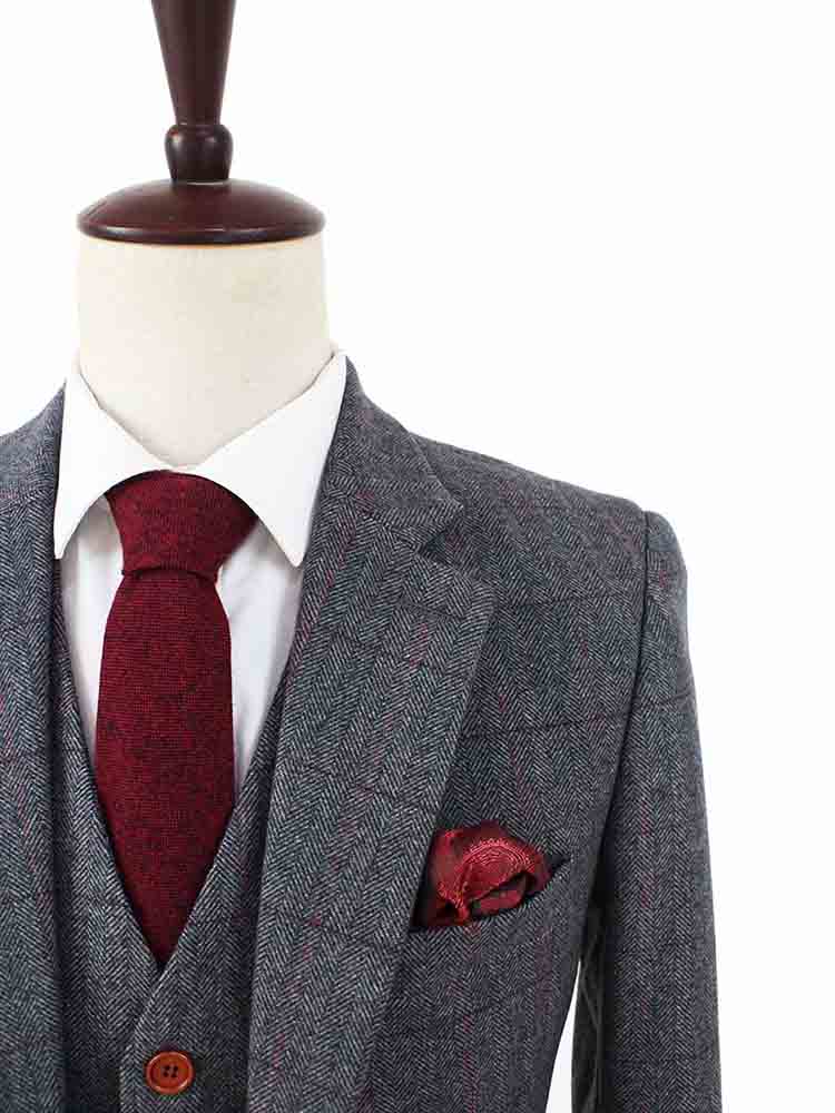 Grey Herringbone Plaid Tweed Suit