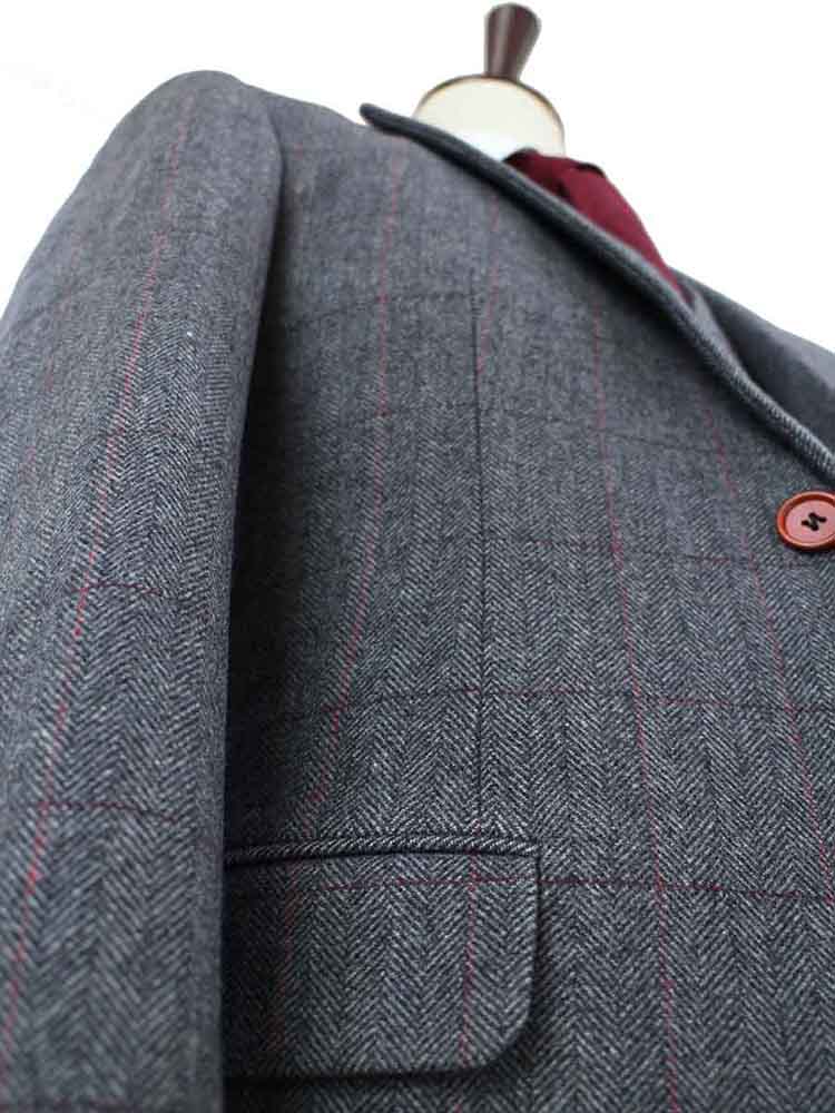 Grey Herringbone Plaid Tweed Suit