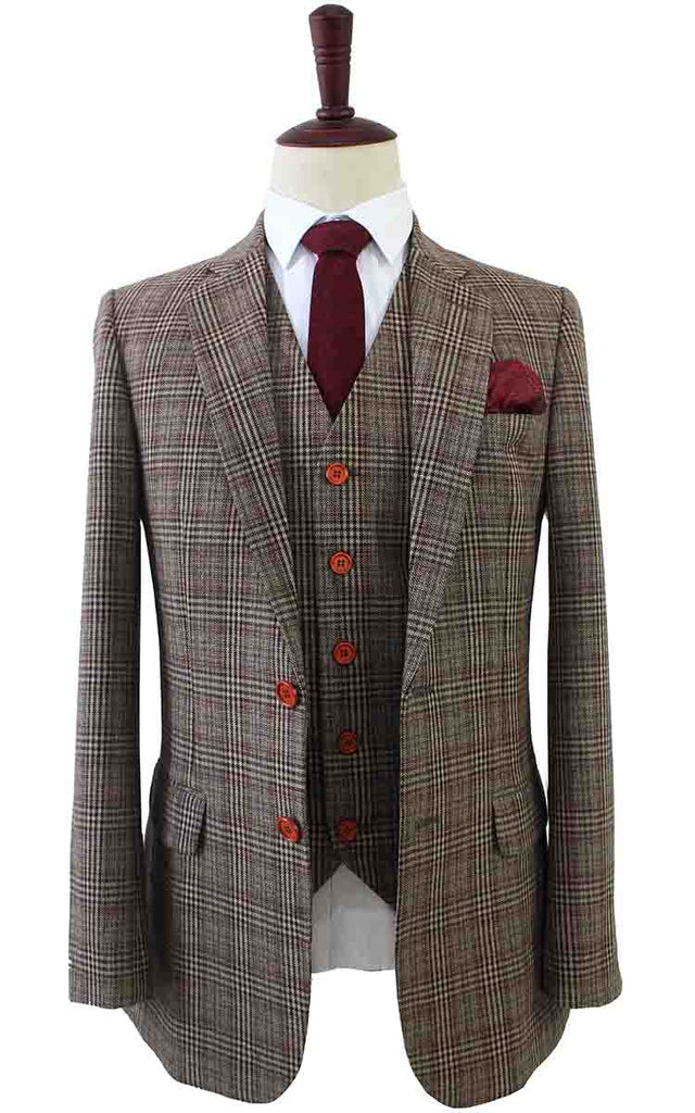 Retro Brown Overcheck Tweed Suit