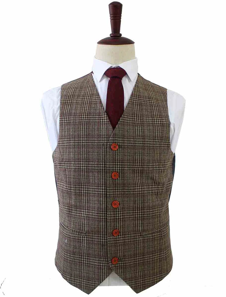 Retro Brown Overcheck Tweed Suit