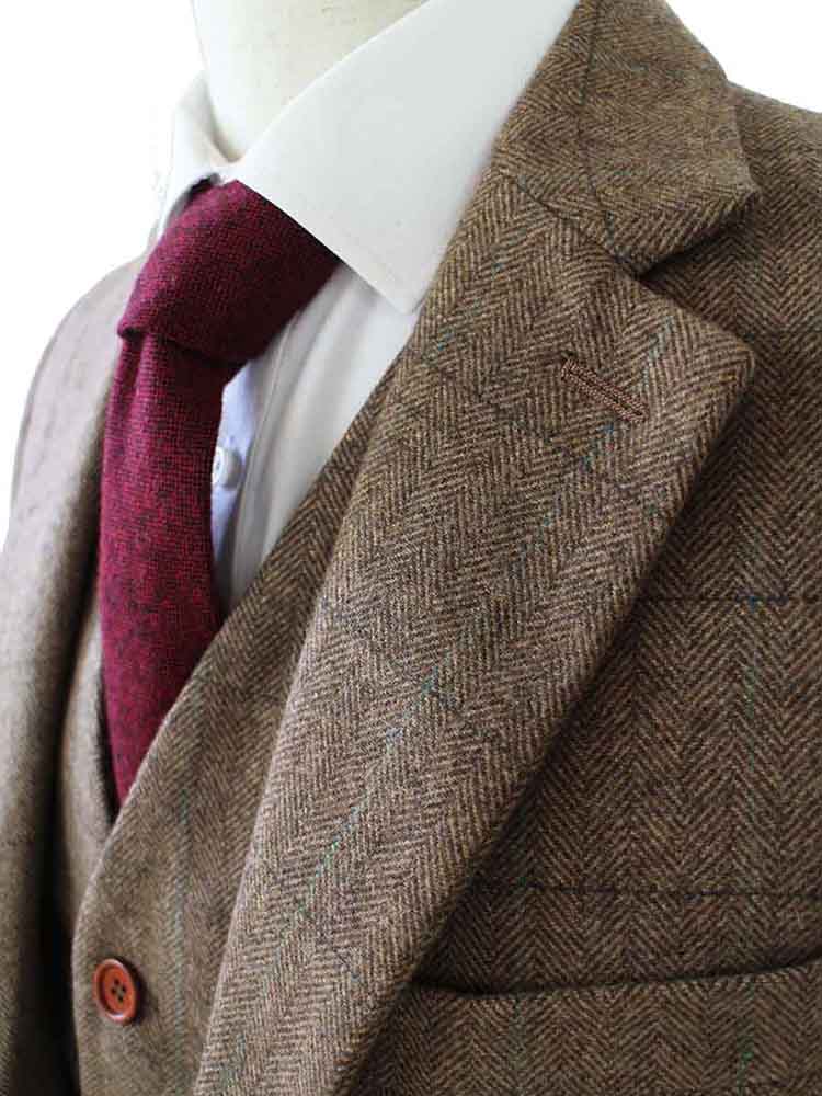 Vintage Brown Herringbone Plaid Tweed Suit