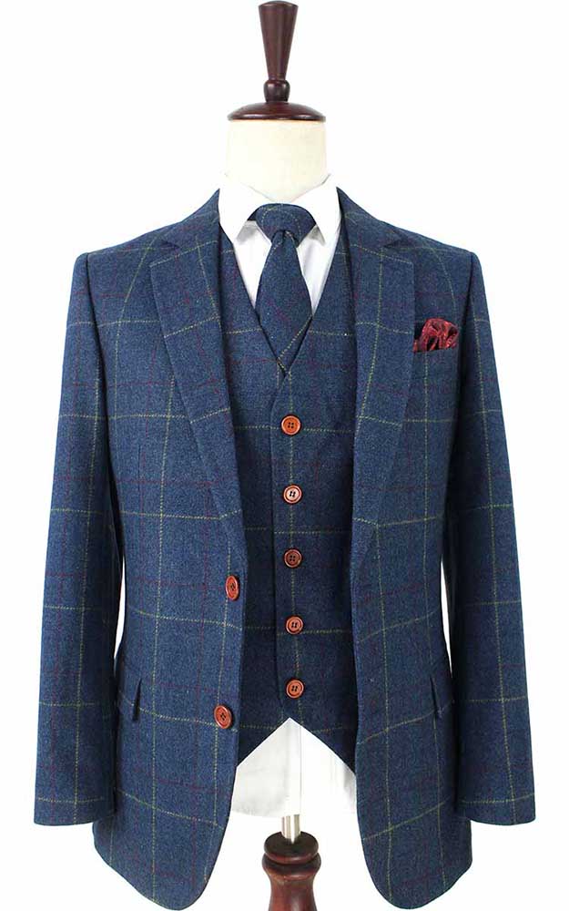 Blue Overcheck Plaid Tweed Suit