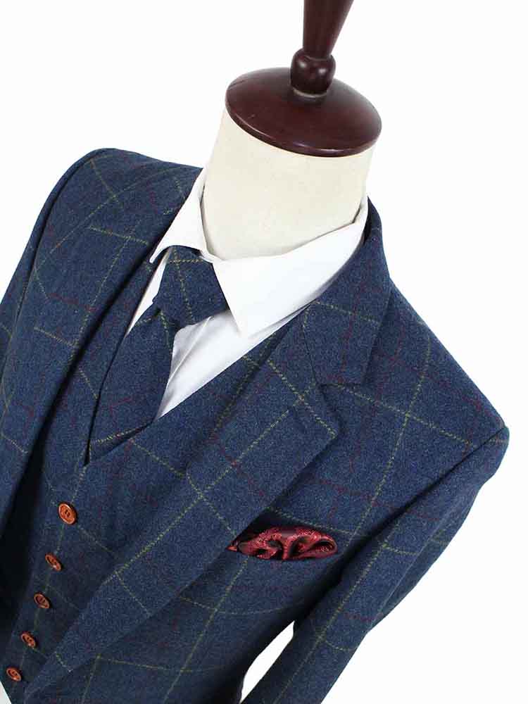 Blue Overcheck Plaid Tweed Suit