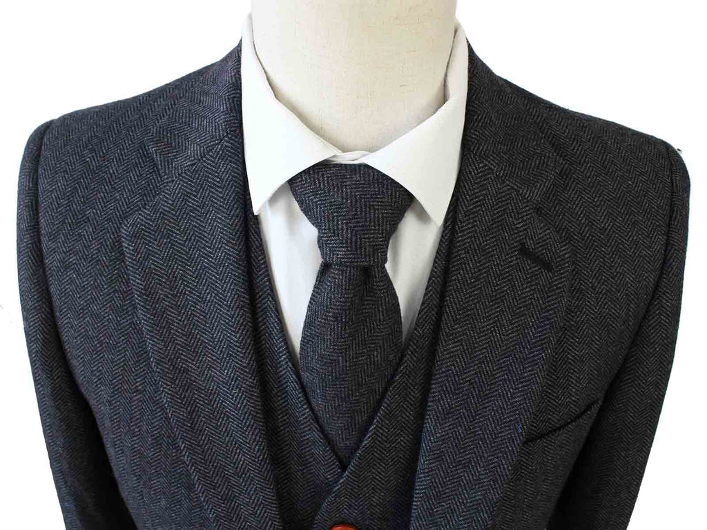 Classic Charcoal Herringbone Tweed Suit