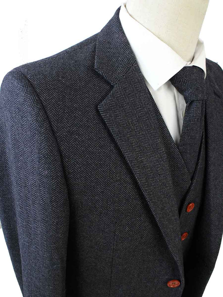 Classic Charcoal Herringbone Tweed Suit