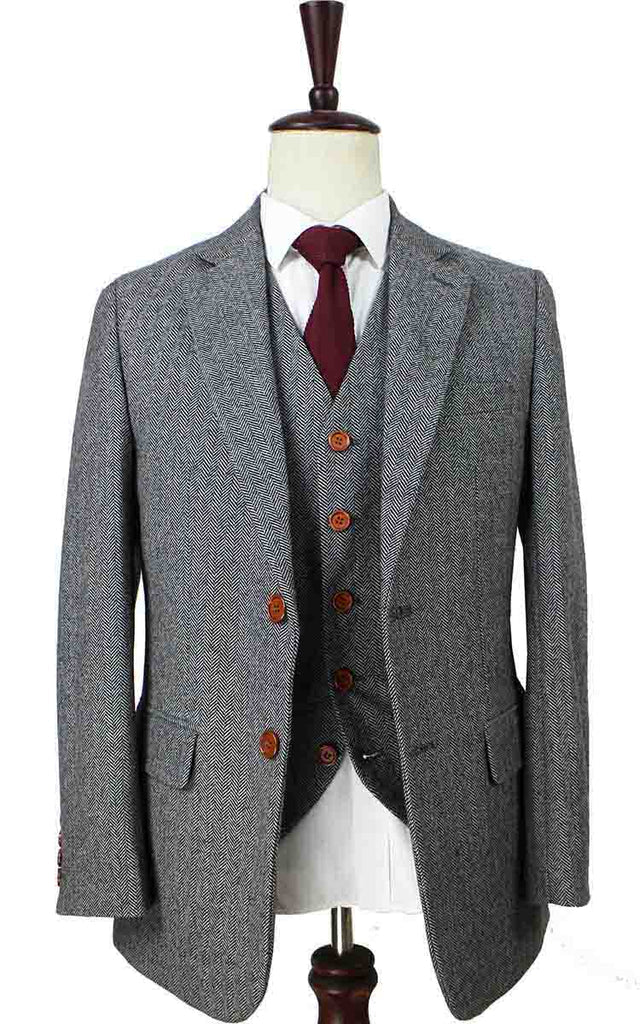 Classic Grey Herringbone Tweed Suit