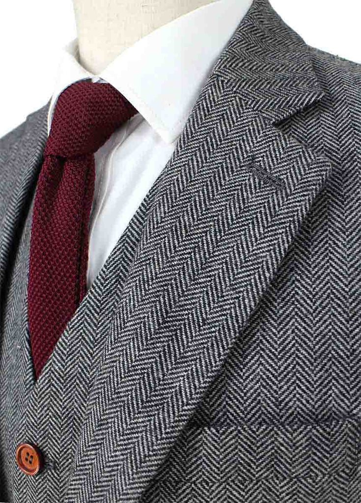 Classic Grey Herringbone Tweed Suit