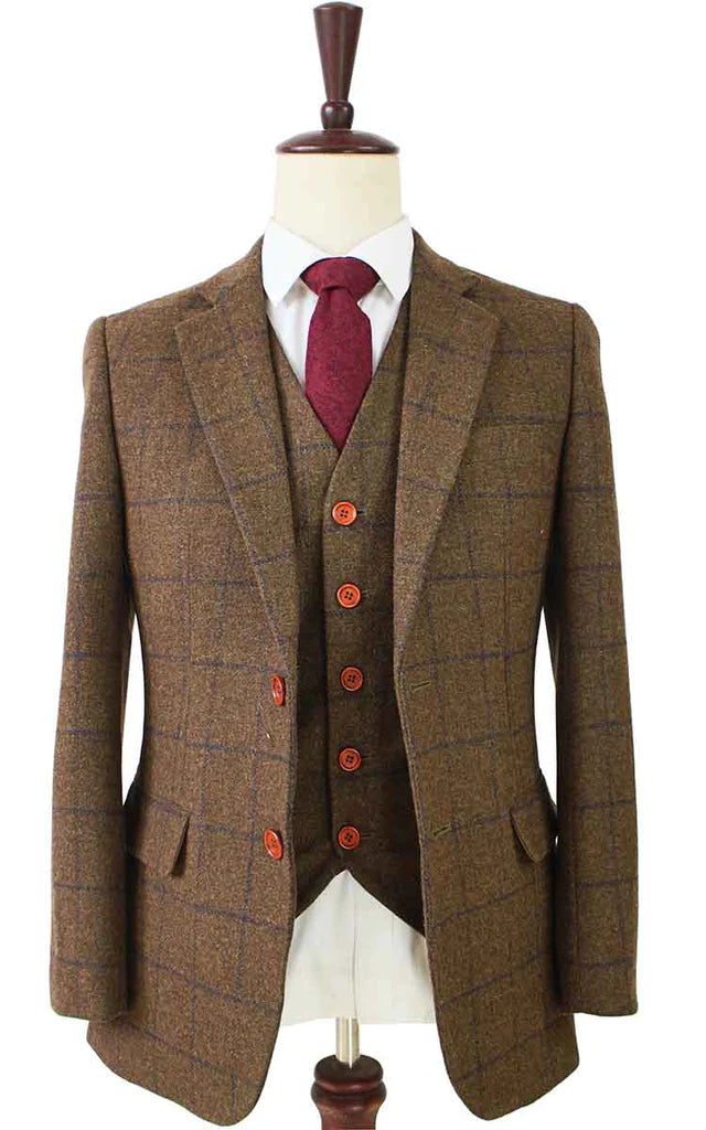 Country Brown Plaid Tweed Suit