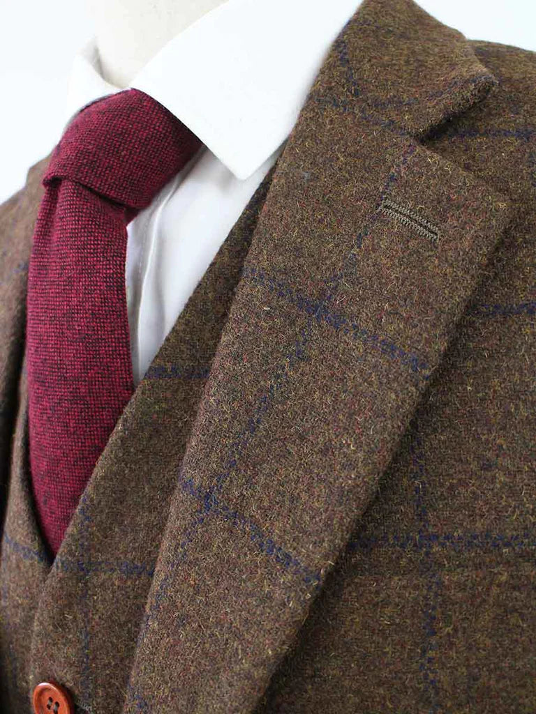 Country Brown Plaid Tweed Suit