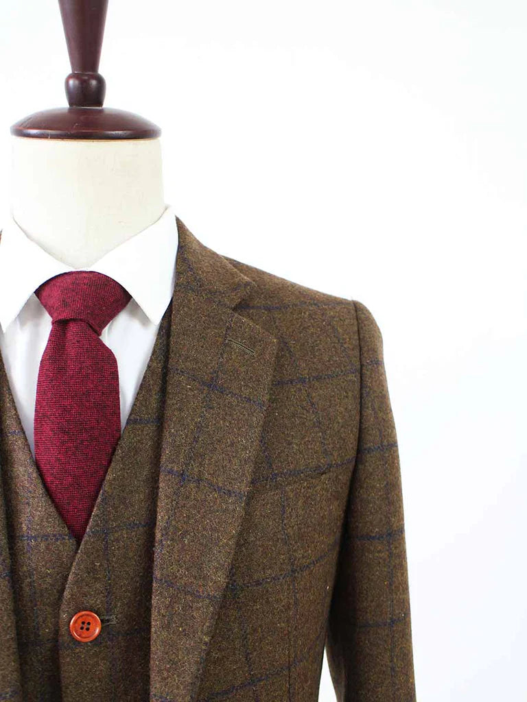 Country Brown Plaid Tweed Suit