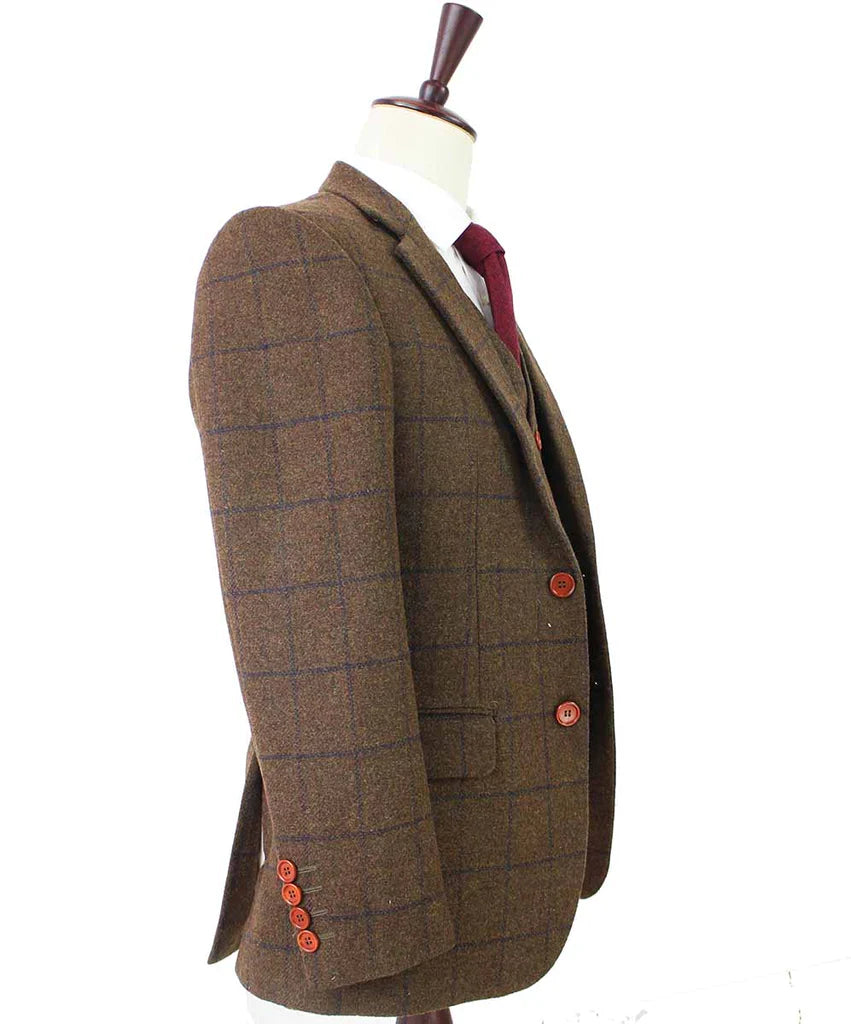Country Brown Plaid Tweed Suit
