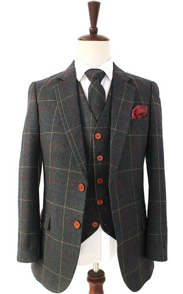Country Green Overcheck Plaid Tweed Suit