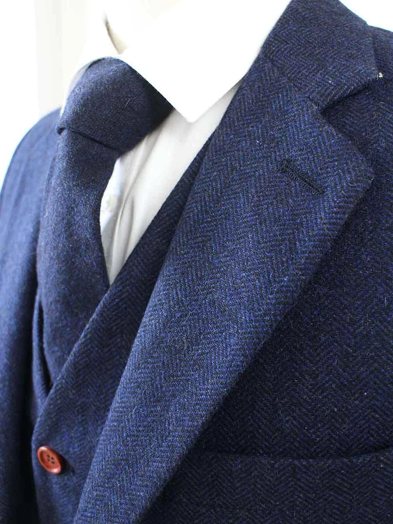 Navy Herringbone Tweed Suit