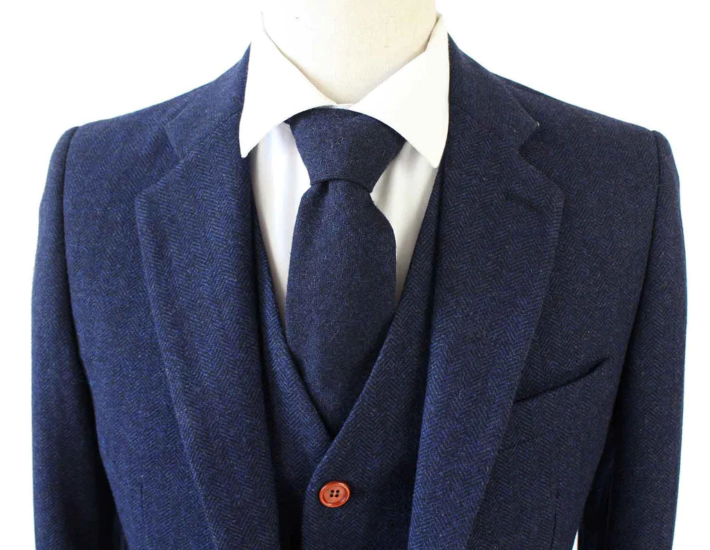 Navy Herringbone Tweed Suit