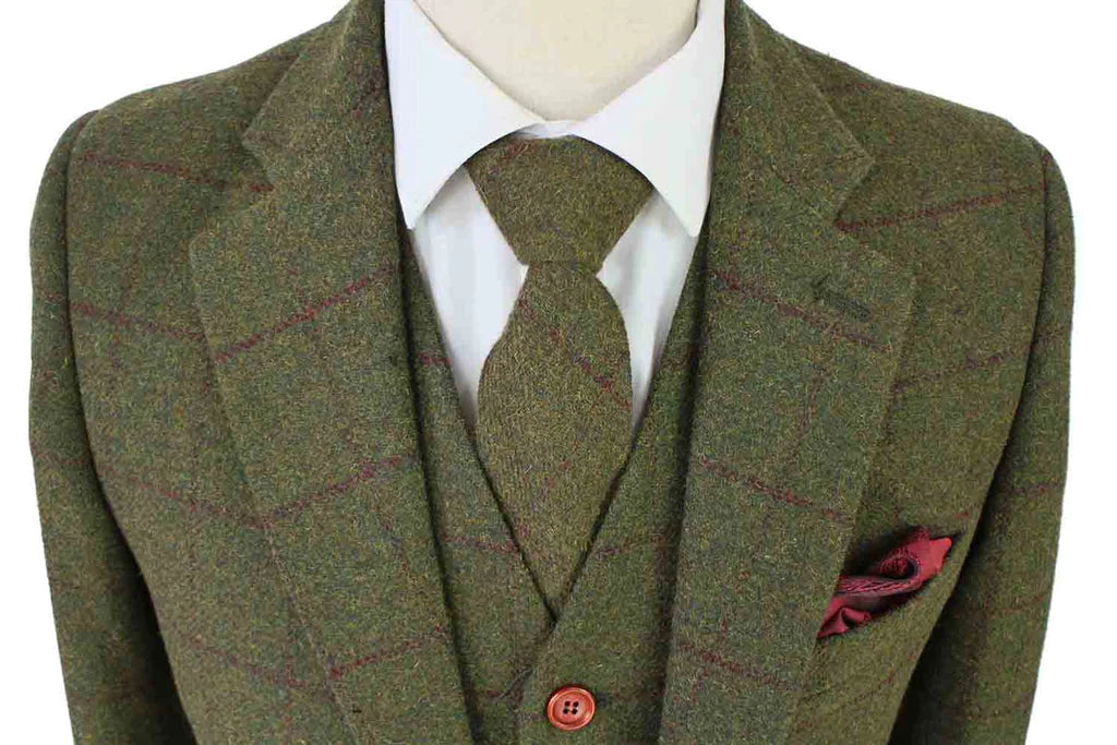 Olive Green Plaid Tweed Suit