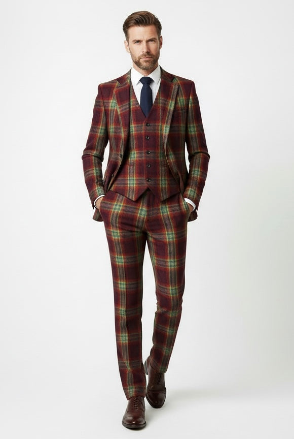 Ainsberry Red Stewart Tartan Tweed Suit