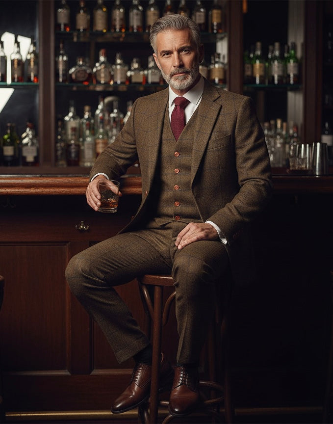 Country Brown Plaid Tweed Suit