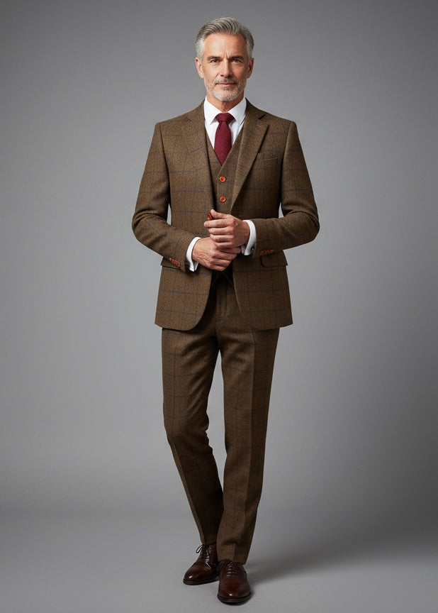 Country Brown Plaid Tweed Suit