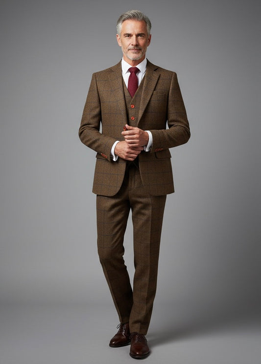 Country Brown Plaid Tweed Suit