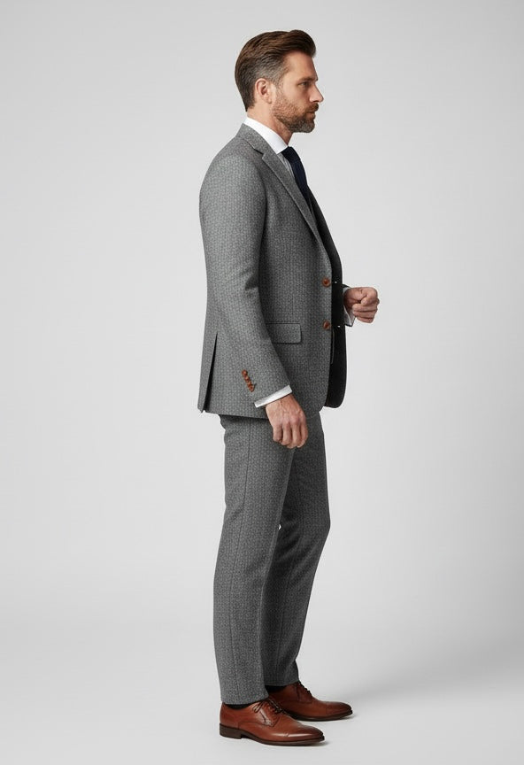 Classic Grey Herringbone Tweed Suit
