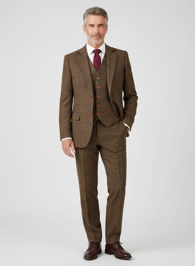 Country Brown Plaid Tweed Suit