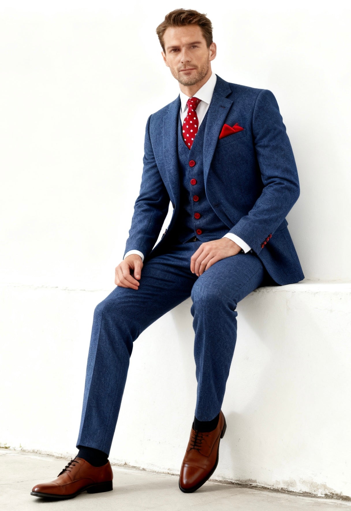 Blue Herringbone Tweed Suit