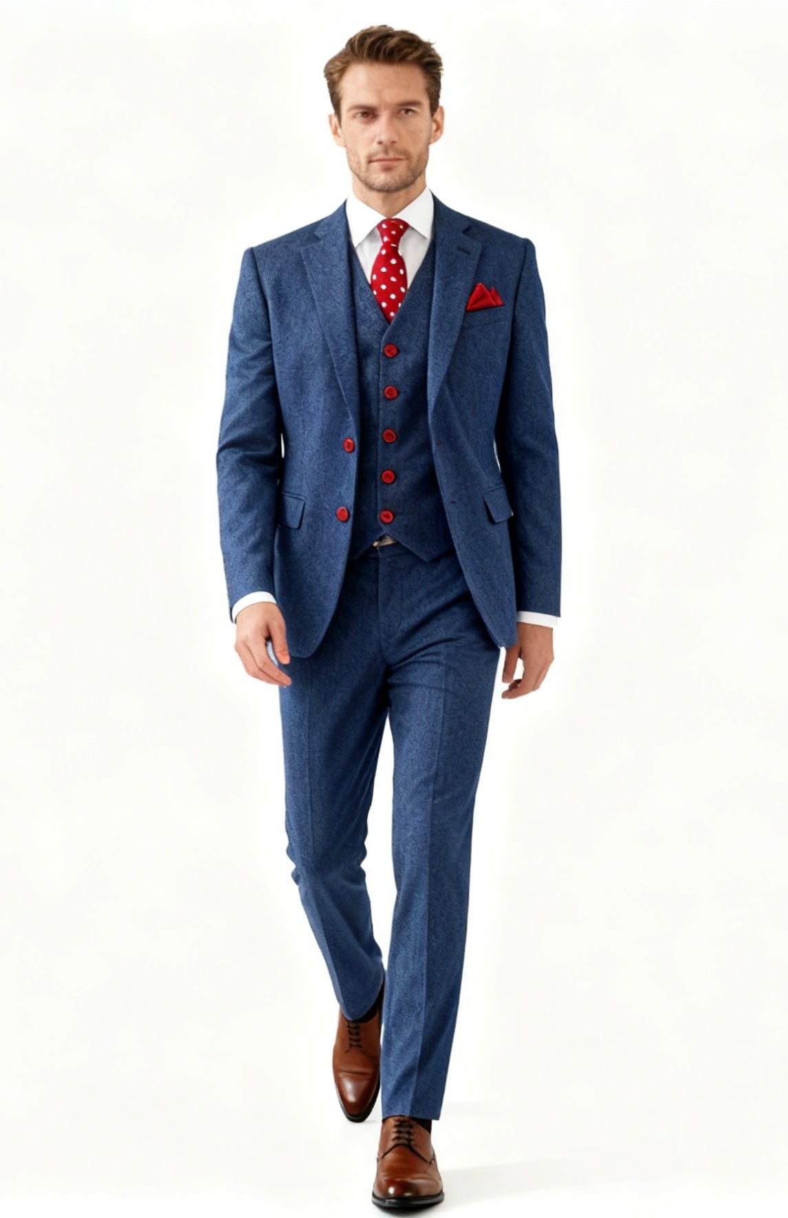 Blue Herringbone Tweed Suit