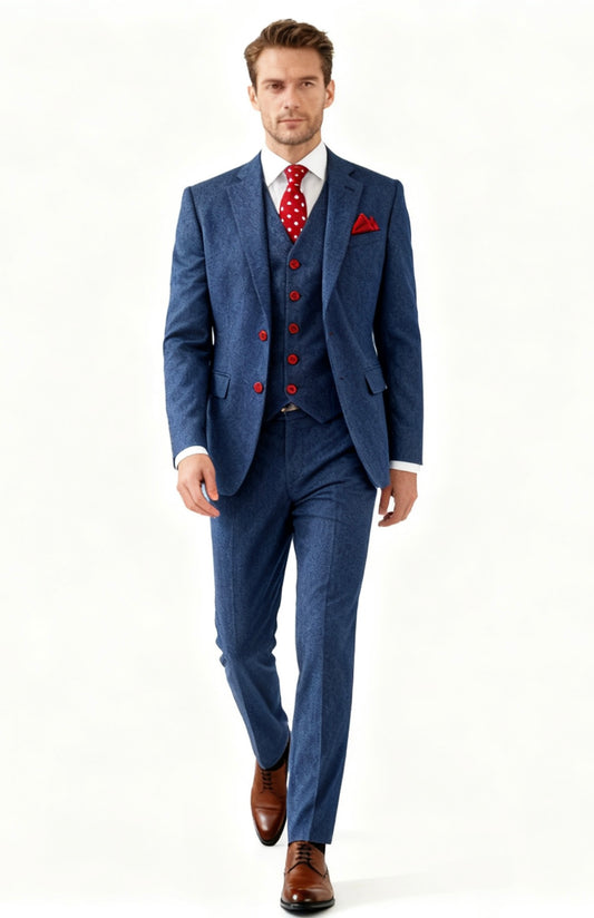 Blue Herringbone Tweed Suit