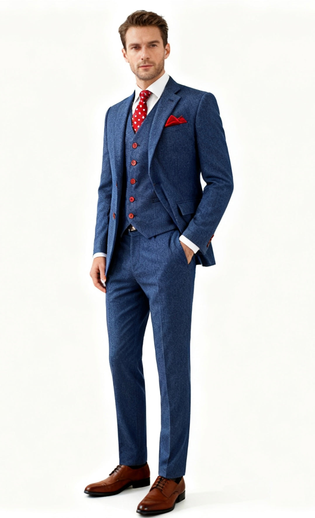 Blue Herringbone Tweed Suit