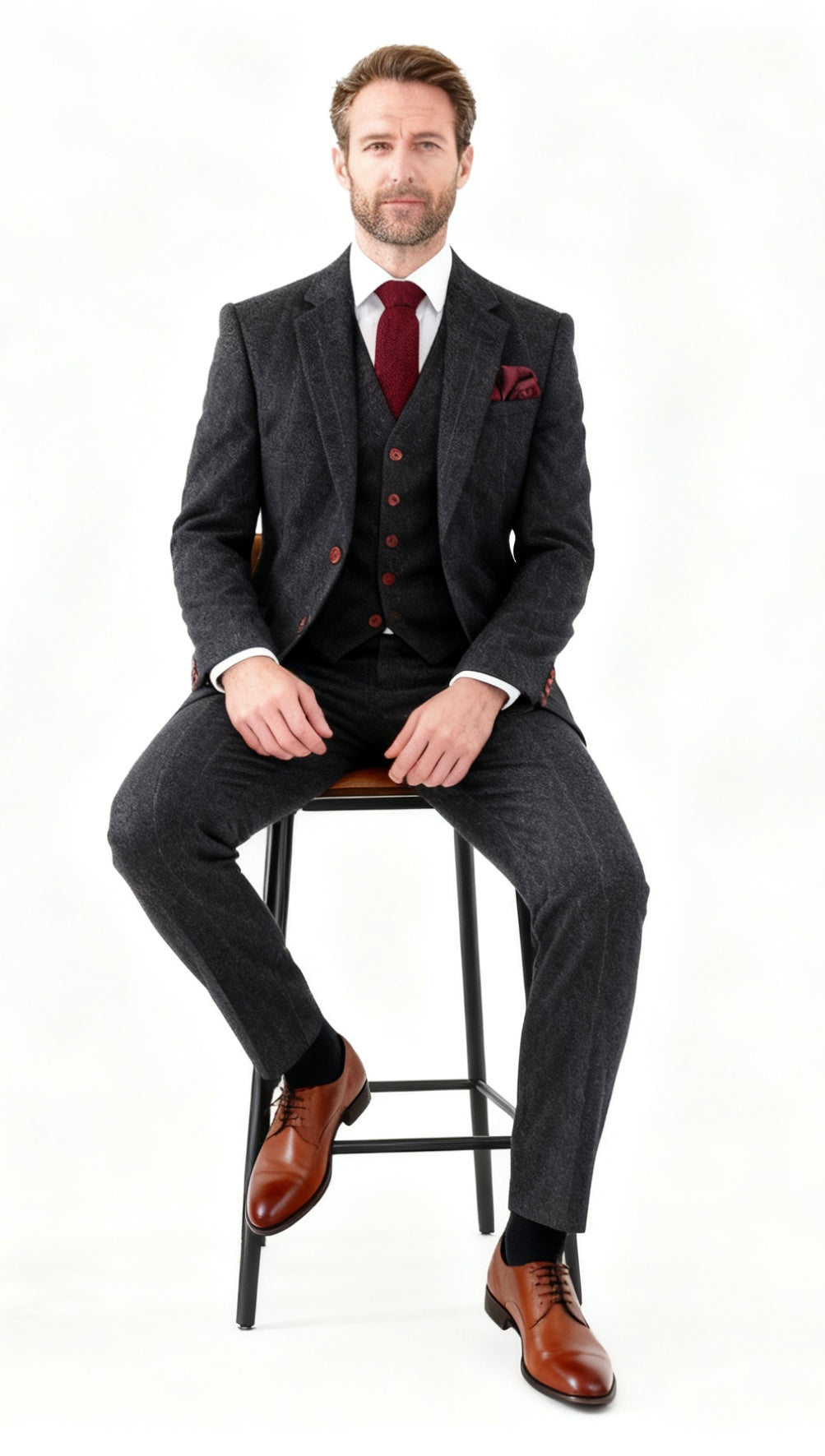 Charcoal Herringbone Tweed Suit