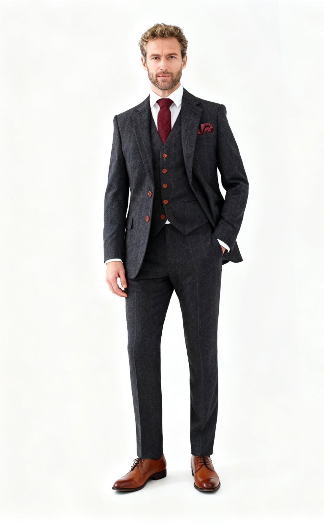 Charcoal Herringbone Tweed Suit