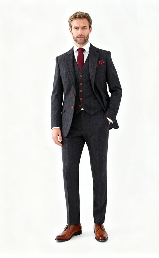 Charcoal Herringbone Tweed Suit