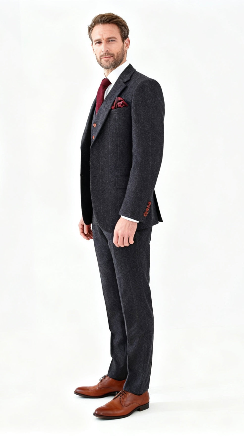 Charcoal Herringbone Tweed Suit