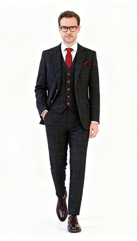 Charcoal Plaid Twill Tweed Suit
