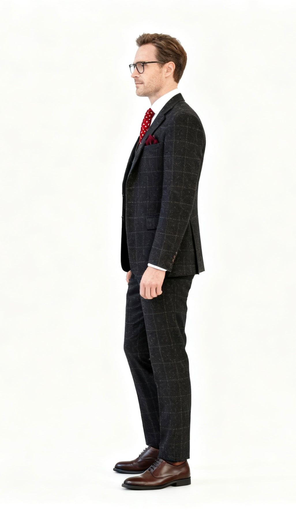 Charcoal Plaid Twill Tweed Suit